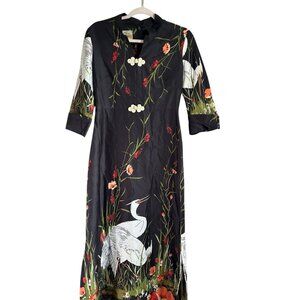 Alice of California vintage maxi dress Asian elegant quiet luxury kimono black
